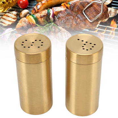 Stainless Steel Gold Spice Jars - 2 Pcs Rustproof Screw Top Seasoning Shaker Bottle for Salt, Sugar, Pepper, Paprika