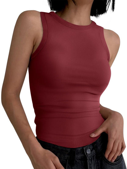 ANRABESS Womens Sleeveless High Neck Tank Tops Fashion Summer Casual Basic Slim Fit Ribbed Racerback Top Shirt Clothes Burgundy-X-Small