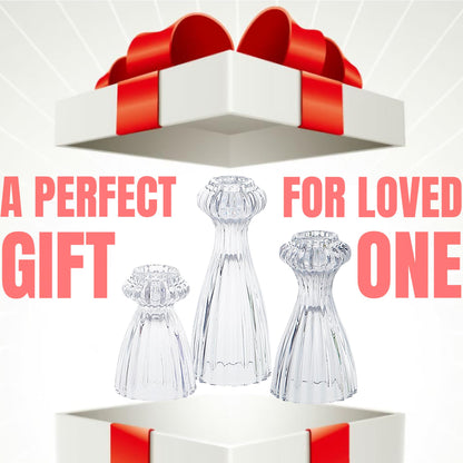 Lysenn Glass Candle Stick Holder Set of 3 – Premium Taper Candle Holders for Romantic Ambiance - Candle Sticks Holder Decor for Special Occasions - Purple