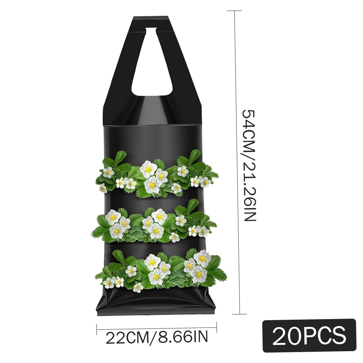 Ginwrek Strawberry Planter 20PCS Hanging Strawberry Planter, 9x21inch Grow Bags Space-Saving Ventilate Hanging Grow Bags for Balcony & Garden, Black