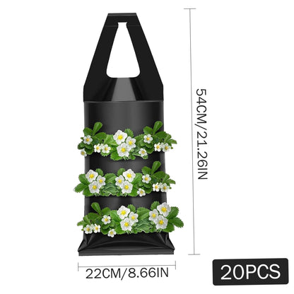 Ginwrek Strawberry Planter 20PCS Hanging Strawberry Planter, 9x21inch Grow Bags Space-Saving Ventilate Hanging Grow Bags for Balcony & Garden, Black