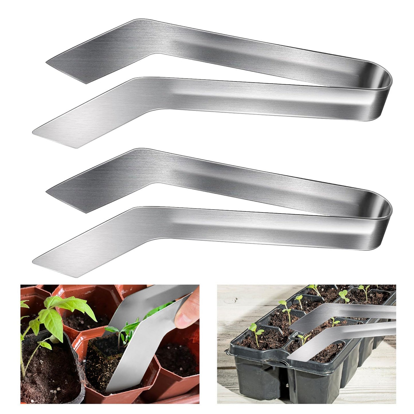 2 Pcs Seedling Transplant Tongs, 8.85 Inch Stainless Steel Gardening Plants Transplant Tongs Seed Planting Tool Seedling Remove Transplant Tongs for Reducing Root Damage (2 Pcs, 8.85 inch)