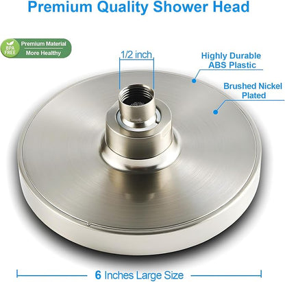 High Pressure Rainfall Shower Head, 6 Inches Luxury Showerhead with Perfect Adjustable Replacement, Removable Restrictor, Easy Installation for Your Bathroom Shower Heads (Brushed Nickel)