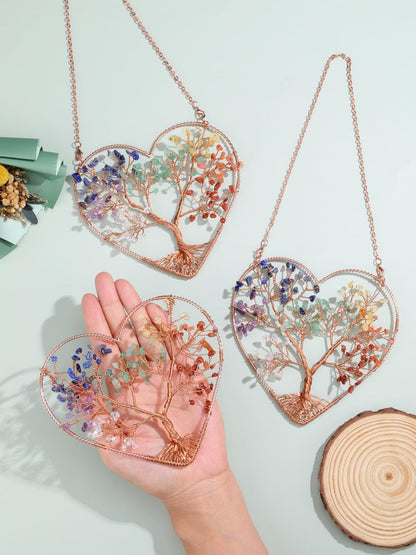 CrystalTears Chakra Crystal Tree Life Heart Hanging Ornament for Home Wall Window Room Decor, Healing Crystals Gemstone Wall Hanger, Positive Crystal Gifts for Women Mom Birthday Christmas