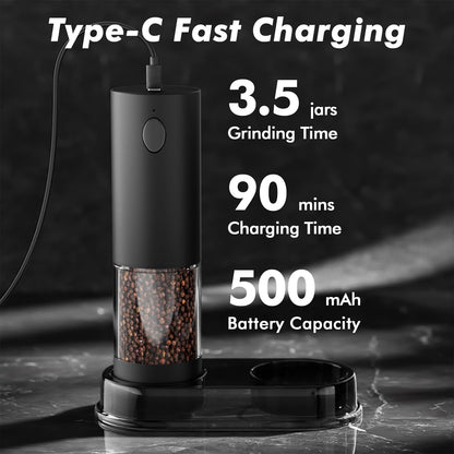 Electric Salt and Pepper Grinder Set, USB Rechargeable Automatic Pepper Mills and Salt Grinders with LED Light, Large 100ml Capacity, Adjustable Coarseness, One-Hand Operation, Stable Base