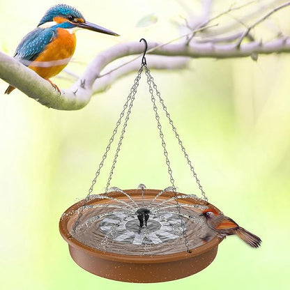 AISITIN 12 Inch Hanging Bird Bath with Solar Fountain, Outdoor Solar Powered Hanging Bird Bath Fountain, Multi-Functional Bird Basin for Drinking & Feeding, Solar Water Pump for Garden Patio Yard