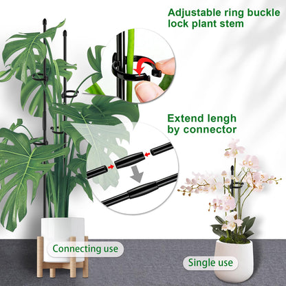 30Pcs Plant Support Stakes 17 inch SupKing Garden Orchid Sticks Extended to 3ft 4ft 5ft Plant Poles with Clips for Indoor Outdoor Potted Tomato Rose Amaryllis Vegetables Comes with 20 Ties(Black)
