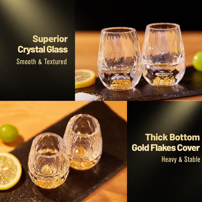 DUJUST Diamond Shot Glasses (1.5oz), Crystal Shot Glass Set Decorated with 24K Gold Leaf Flakes, Luxury & Cute Shot Cups, BPA-Free & Lead-Free, Perfect for Décor & Collection, Gift Choice - 2 pcs