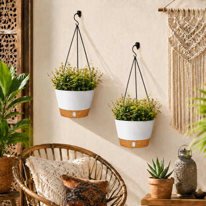 QCQHDU 2 Pack 8 Inch Hanging Planters for Indoor Outdoor Plants, Hanging Baskets Flower Pots with Reservoir Tray & Visible Water-Level