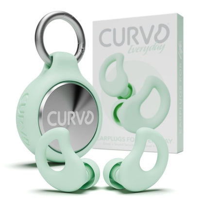 CURVD Everyday Earplugs + Case Clip Bundle, the Perfect earplug for Sleep, Travel, Noise Sensitivity/canceling + Case Clip Package Portable Waterproof Container & Silicone Sleeve for Ear Plugs(Mint)