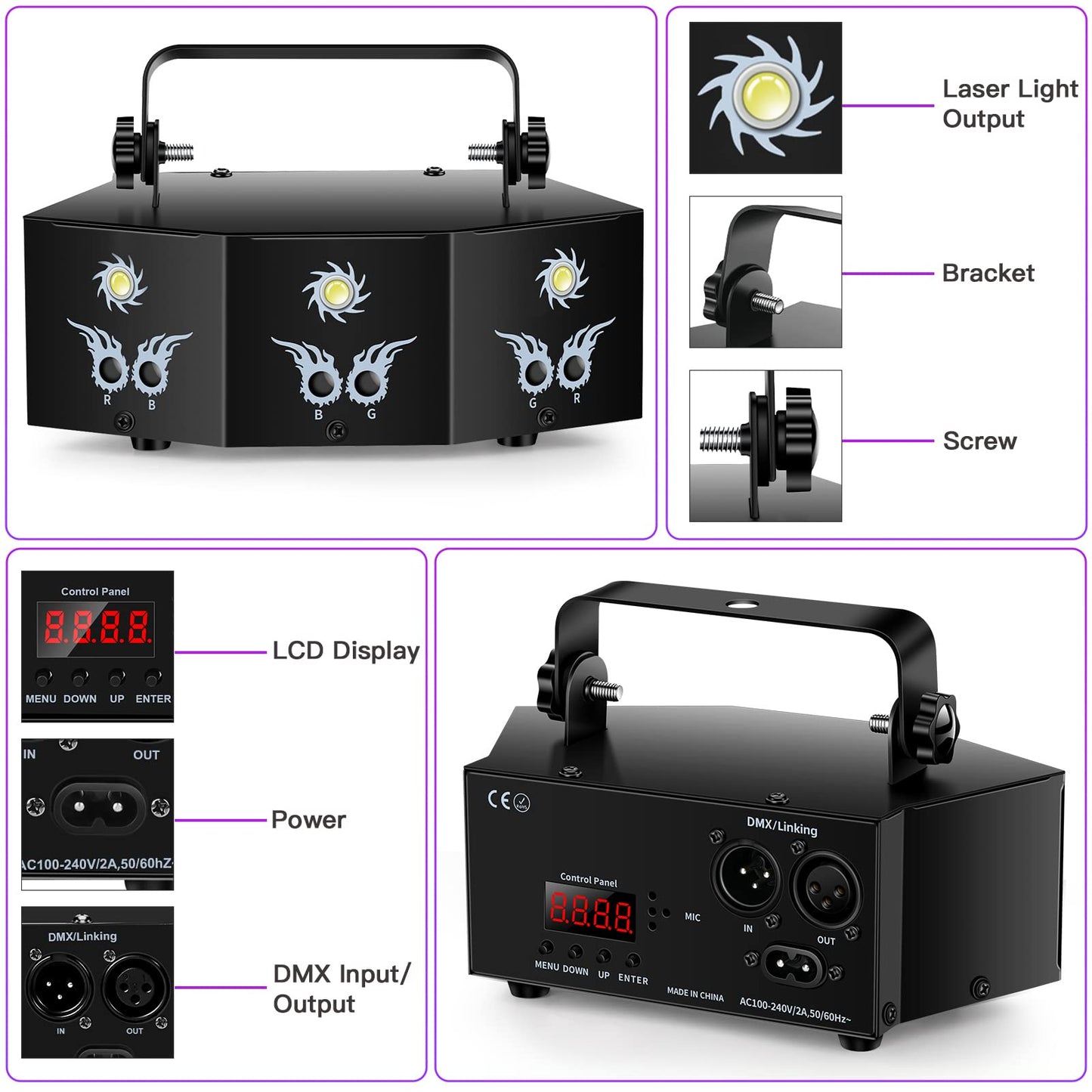 U`King Party Lights DJ Disco Light,9 Lens Stage Lighting Support DMX512 and Sound Activated with Remote Control Laser Lights for Parties Birthday Wedding Karaoke Bar KTV Club Stage Live Show
