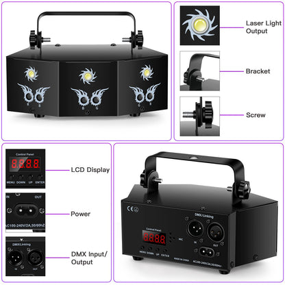 U`King Party Lights DJ Disco Light,9 Lens Stage Lighting Support DMX512 and Sound Activated with Remote Control Laser Lights for Parties Birthday Wedding Karaoke Bar KTV Club Stage Live Show