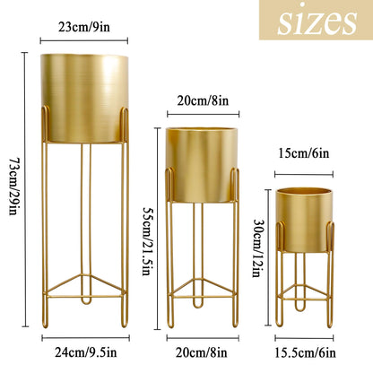TRIROCKS Set of 3 Large Planters with Stand Gold Planter for Indoor Plants 29 &22 &12" Tall Morden Metal Plant Pots for Living Room Corner Kitchen Office Garden Balcony Patio Decor