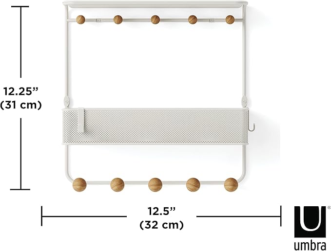 Umbra Estique Entryway Organizer with Hooks and Shelves, W/Shelf, White (Pack of 3)
