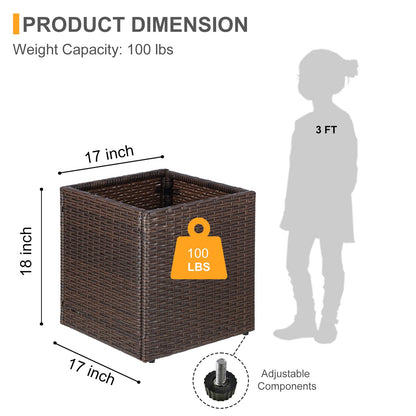 SUNNYPARK Brown Square Planter Box All-Weather PE Rattan Large Modern Planters with Removable Liner Indoor Outdoor Decorative Flower Pot for Patio, Balcony, Garden