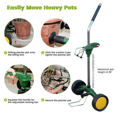 EJWOX Heavy Duty Plant Dolly Caddy - Pot Mover for Garden w/ 165 lb Capacity, Flat-Free Wheels & Suction Cups | Adjustable Handle, Floor Protection
