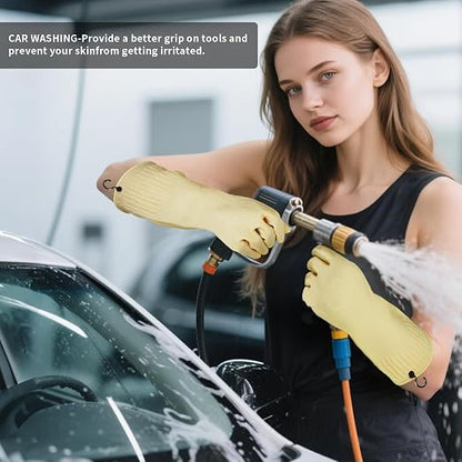 Rubber Gloves for Cleaning – 3 Pairs Reusable Gloves for Dishwashing, Kitchen and Household Tasks, 15-Inch Long (With Hook, XL(Fits Large Hands))