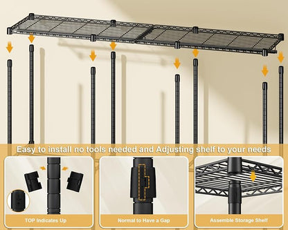 ULIFHOME E14C Pro Heavy Duty Closet Organizer System，Freestanding Clothing Racks for Hanging Clothes，Adjustable Garment Rack 69" W × 16" D × 77" H Hold 960 lbs，Black Rack with Black Dustproof Cover