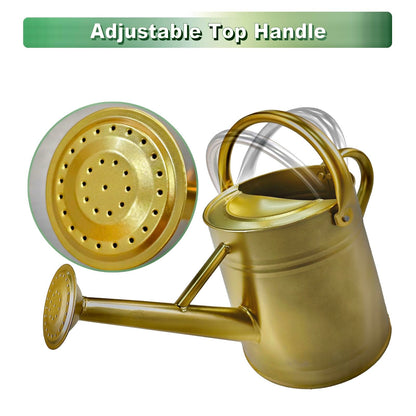 Watering Can for Outdoor&Indoor Plants，1 Gallon Metal Watering Can with with Removable Spout，Galvanized Steel Garden Flower Water Can Plant Watering Pot with 2 Handles，Gold