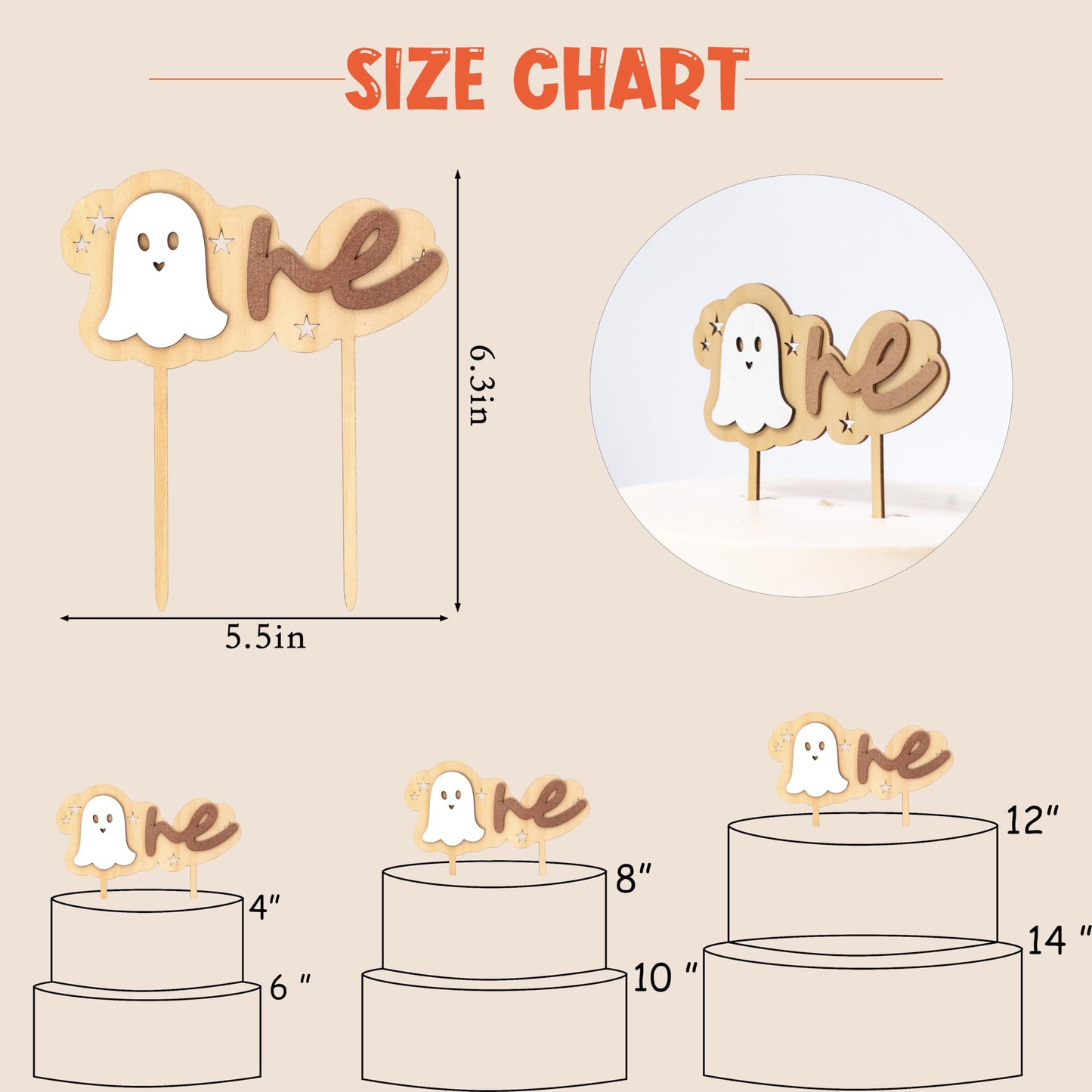 Vgaruint Wooden Spooky One Cake Topper - Halloween 1st Birthday Party Decorations,The Spooky One Birthday Decor, Ghost Cake Smash Photo Props