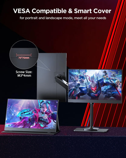 UPERFECT 2K 120Hz Portable Gaming Monitor, 16" 2560x1600 QHD 16:10 400 Nits Portable Monitor for Laptop w/VESA & Cover HDR Eye Care External Second Screen for PC Phone Game Console