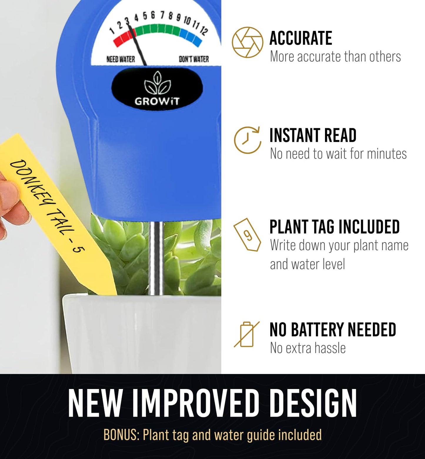 GROWIT Soil Water Monitor for Plants - Soil Moisture Meter | Hydrometer for Plants | Plant Moisture Meter Houseplants | Water Tester for Plants | Farming Indoor and Outdoor Plants-Blue