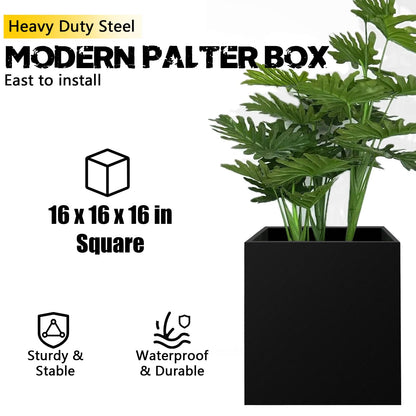 VEVIVOOVY Heavy Duty Steel Planter Box (26"x26"x26"),Square Tall Planter Modern Detached for Indoor & Outdoor Planters Cube,Black Flower Plant Pot for Commercial Residential for Patio Deck & Backyard