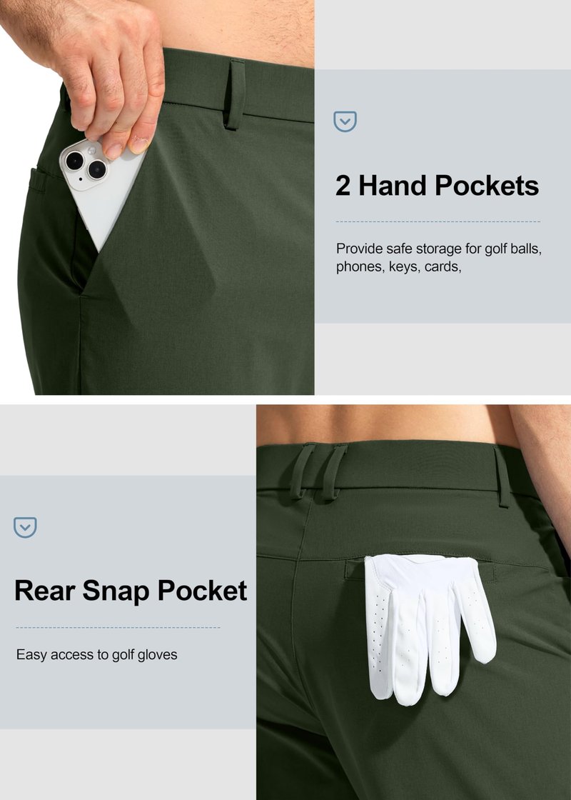 Pudolla Men's Golf Pants Work Dress Comfy Pants Casual Slacks Trousers with Pockets(Army Green 28Wx30L)