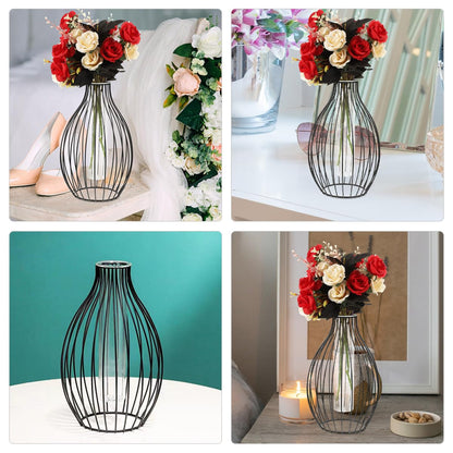 Garneck Geometric Iron Frame Vase with Small Glass Propagation Tubes, Hydroponic Planter for Home Décor, Nordic Style Desk Terrarium Plant Holder with Black Metal Stand