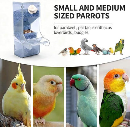 AOTU Automatic Bird Feeder for Cage Crack-Resistant Plastic Parakeet Cage Accessories No Mess Bird Cage Seed Catcher for Small Medium Birds Parrots Cockatiels Parakeets Conures Canaries (Light Blue)