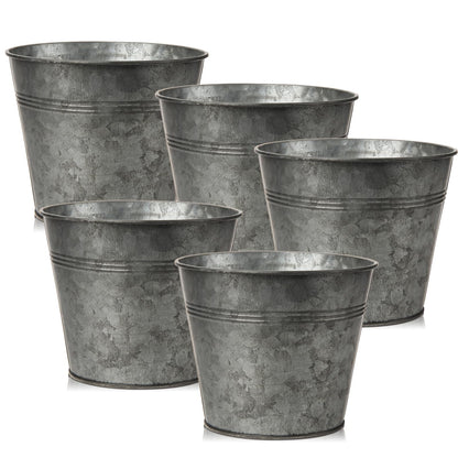 Briful 5PCS Galvanized Buckets 7.1In Rustic Farmhouse Metal Bucket Galvanized Flower Bucket Home Indoor Outdoor Decorative Tin Planters