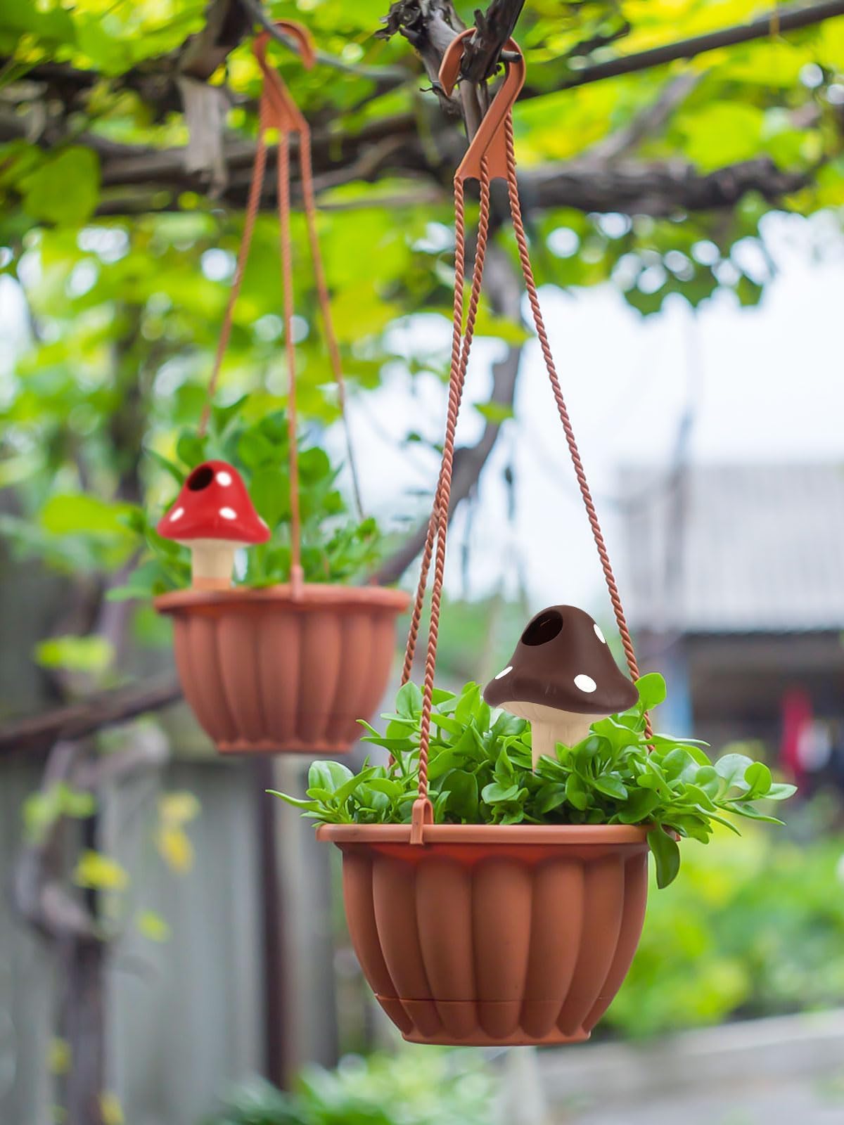 4Pcs Plant Watering Globes, Kalolary Self Watering Spikes Terracotta Drip Water Stakes Irrigation Watering Bulbs for Pot, Indoor, Outdoor, Vacation (Mushroom)