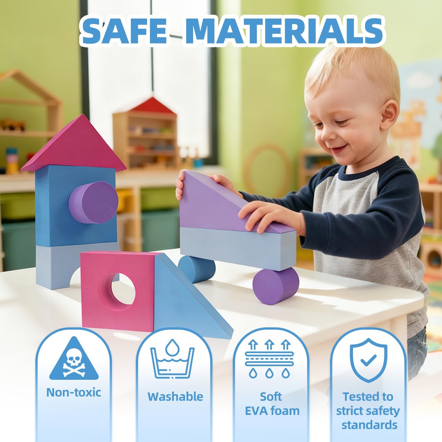 Bingyouth Large Building Foam Blocks for Toddlers, EVA Stacking Foam Building Blocks Toy Set, Non-Toxic, Washable, Early Learning Construction Toys & Gifts for Kids Boys & Girls (Pink, Pieces, 30)