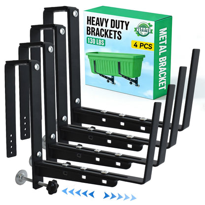 Halatool Railing Planter Box Brackets Outdoor, 4 Pack Adjustable Flower Planter Window Box Brackets, Heavy Duty No Drill Window Box Brackets with 65 lb Capacity for Railings Balcony Porch Fence