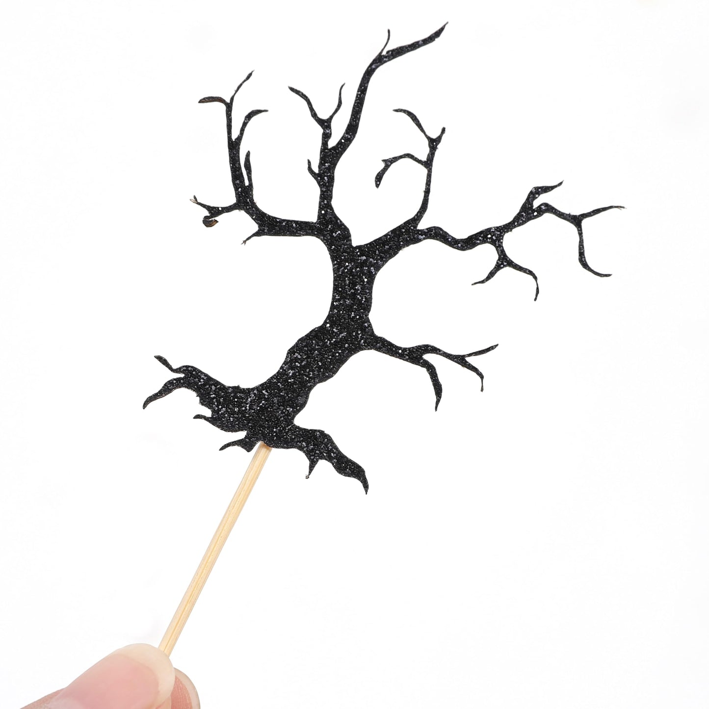 Haunted Forest Halloween Cupcake Topper - Haunted House Theme Baby Shower Party Decoration, Black Glitter Spooky Tree Cupcake Decoration, Halloween Birthday Party Supplies, Cake Smash Photo Props
