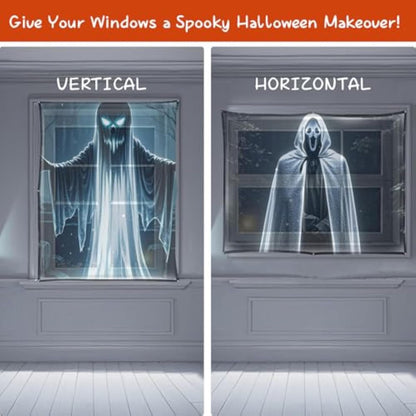 Halloween Holographic Rear Projector Screen 50" x 89" Hologram Window Movie Screen Rear Projector Portable Anti Crease Indoor Projection Double Sided Video for Projecting Halloween Christmas Videos