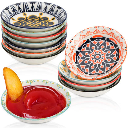 Cedilis 12 Pack Ceramic Soy Sauce Dipping Bowls, 3.5oz Pinch Bowl for Kitchen Prep, 4 Inch Small Sushi Soy Sauce Dish Plate, Colorful Condiments Bowl Dish Dip Bowls Side Dishes