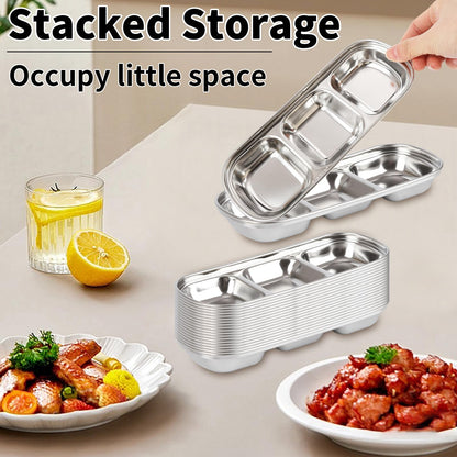 18 Pcs Soy Sauce Dishes, Stainless Steel Divided Dip Bowls, Korean 3-Compartment Sauce Plates for Home Restaurant BBQ, Vinegar, Spices, Ketchup, Salt, Sugar, and Flavors