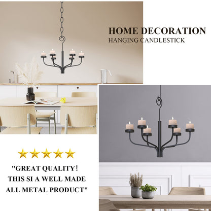 smtyle Black Outdoor Chandelier for Gazebo Set of 6 Tealight Candle Metal Wall Sconce for Hanging Decoration