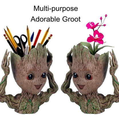 WT WINGTENG 6" Cute Baby Groot Planter Pot, Smile Face Planters Head for Indoor Plant or Funny Pen Holder Flower Pot with Drainage Hole for a Tiny Succulents Plants Home Office Decor Gift Idea