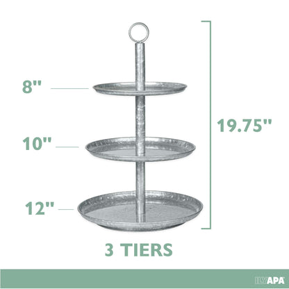 Ilyapa 3 Tier Tray, Galvanized Serving Tray, 3 Tier Serving Stand, Farmhouse Tiered Metal Platter for Cake, Cupcake Tower, Dessert, Appetizers & More