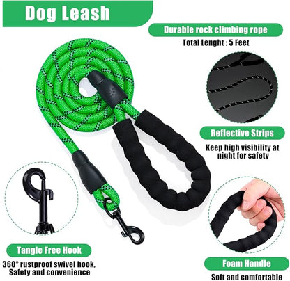 No Pull Dog Harness Adjustable Collar & Leash Set - Dog Halter Harnesses Collapsible Bowls & Poop Bag Dispenser Muzzle ID Tags Toys Fits Small Medium Large Dogs (Green-XL)
