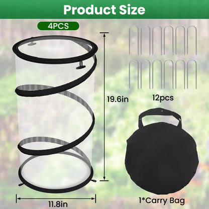 Erinaik 4 Pack Pop up Plant Guard Covers Tent from Animals White, 19.6" x 11.8" Foldable Plant Protectors Mesh Net, Garden Plant Enclosure Protection Cage with Stakes & Carry Bag for Outdoor Plants