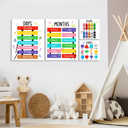 Colourful Alphabet Educational Wall Decor,Abc Chart Number Chart Educational Wall Art Canvas Frame Poster Print for Classroom Homeschool Nursery Wall Decor Set of 6