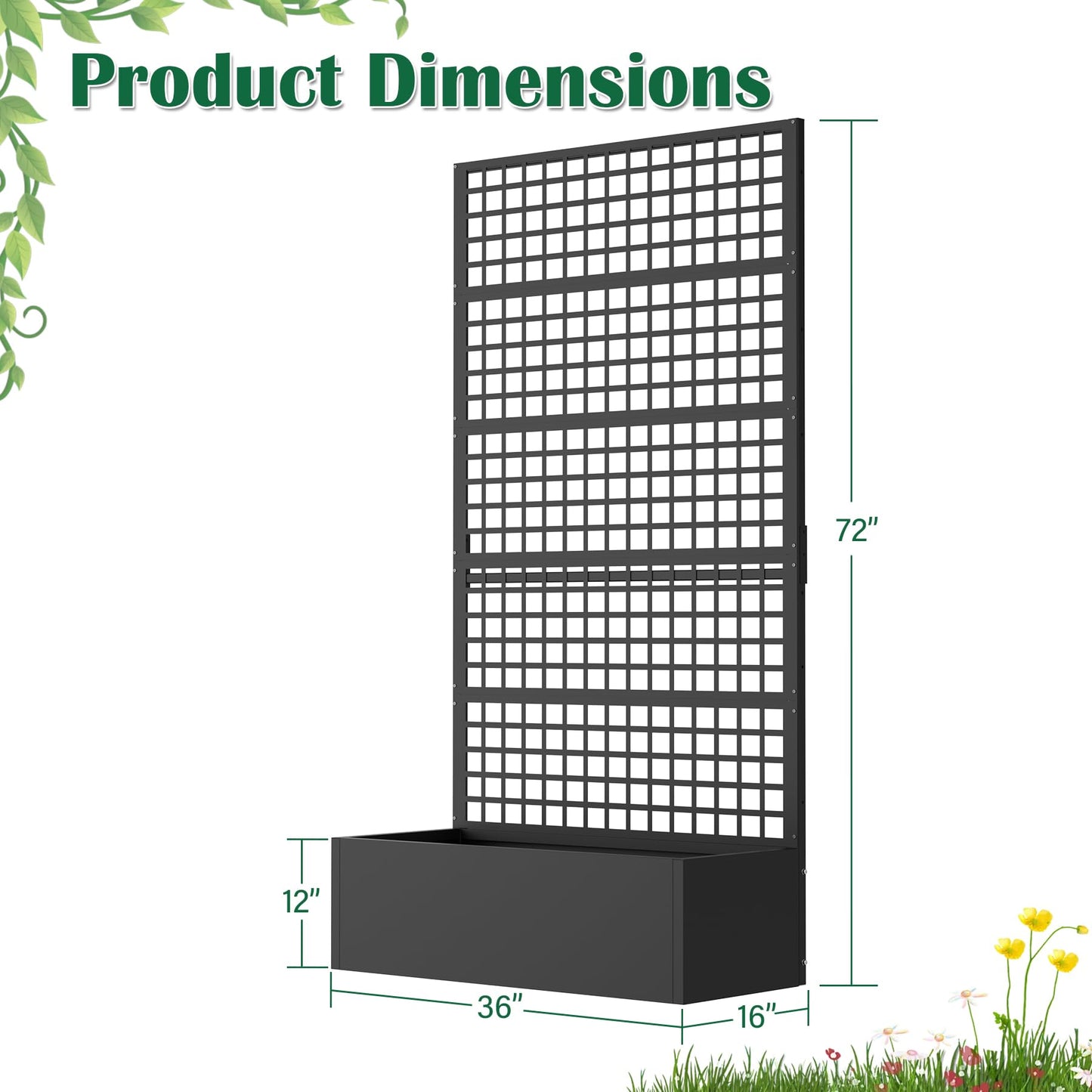 Toriexon Metal Planter Box with Trellis 47" L x 16" W x 72" H, Raised Garden Bed with Privacy Screen, Privacy Planters for Climbing Plants, Flowers, Vegetables, Fruits