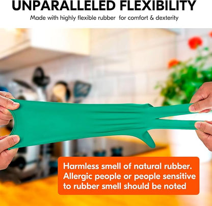 Vgo... 5-Pairs Reusable Household Gloves, Rubber Dishwashing gloves, Extra Thickness, Long Sleeves, Kitchen Cleaning, Working, Painting, Gardening, Pet Care (Size S, Green, HH4601)