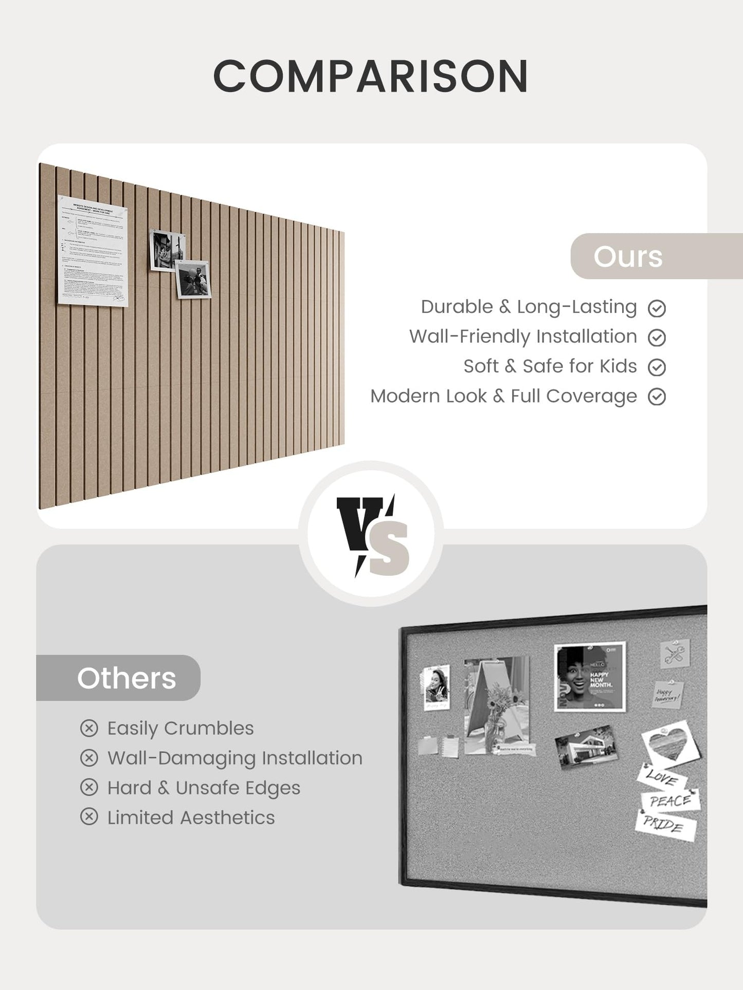 Bumusty Large Cork Board Alternative-48 x 36" Felt Bulletin Board Tiles, with 30 Pushpins, 70 Adhesive Tabs, Fine-Stripe 12-Pack, Cork Boards for Office Push Pin Board Felt Board-Taupe
