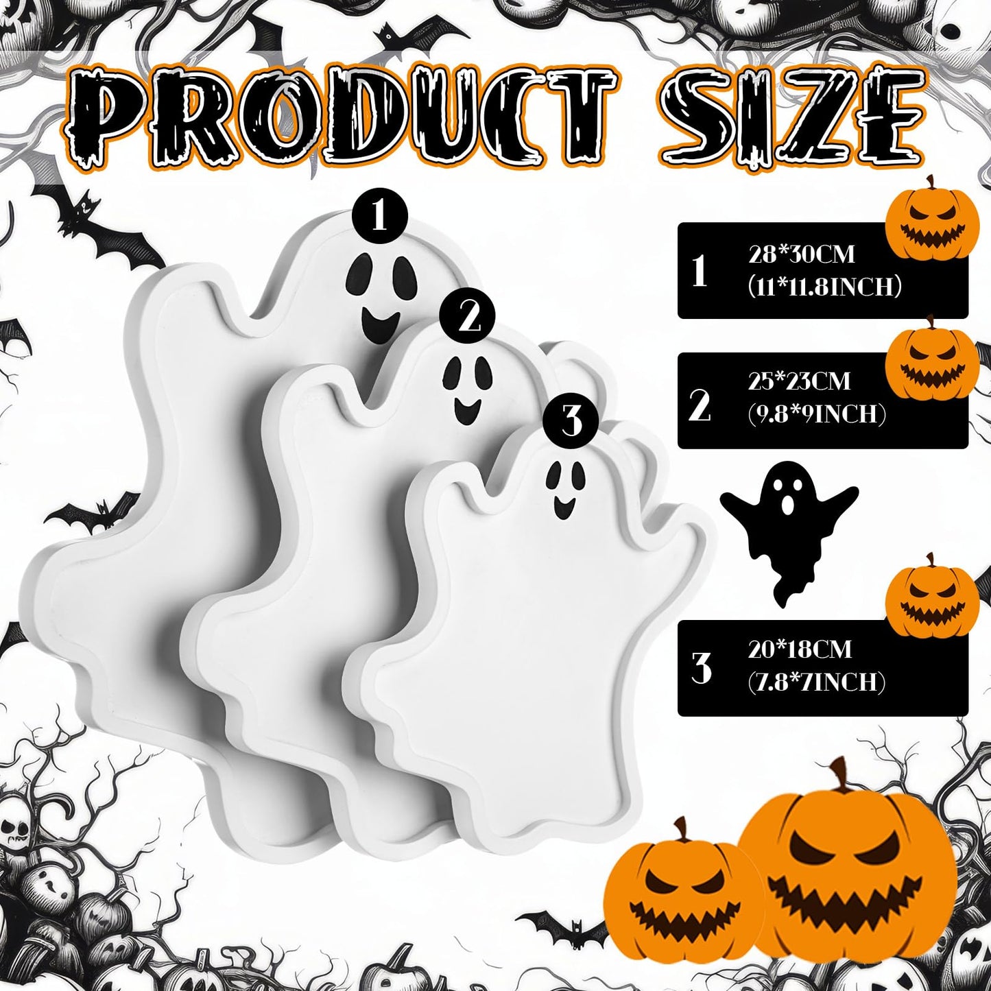 Maxcheck 3 Pcs Halloween Ghost Wooden Serving Platters Food Serving Trays Decorative Wooden Charcuterie Boards Plate for Halloween Snacks Cookies Fruits Candy Display Food Dish(Classic)