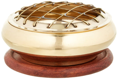 Accessories - Brass Burners Screen Charcoal Incense Burner 3" Diameter with Wooden Coaster