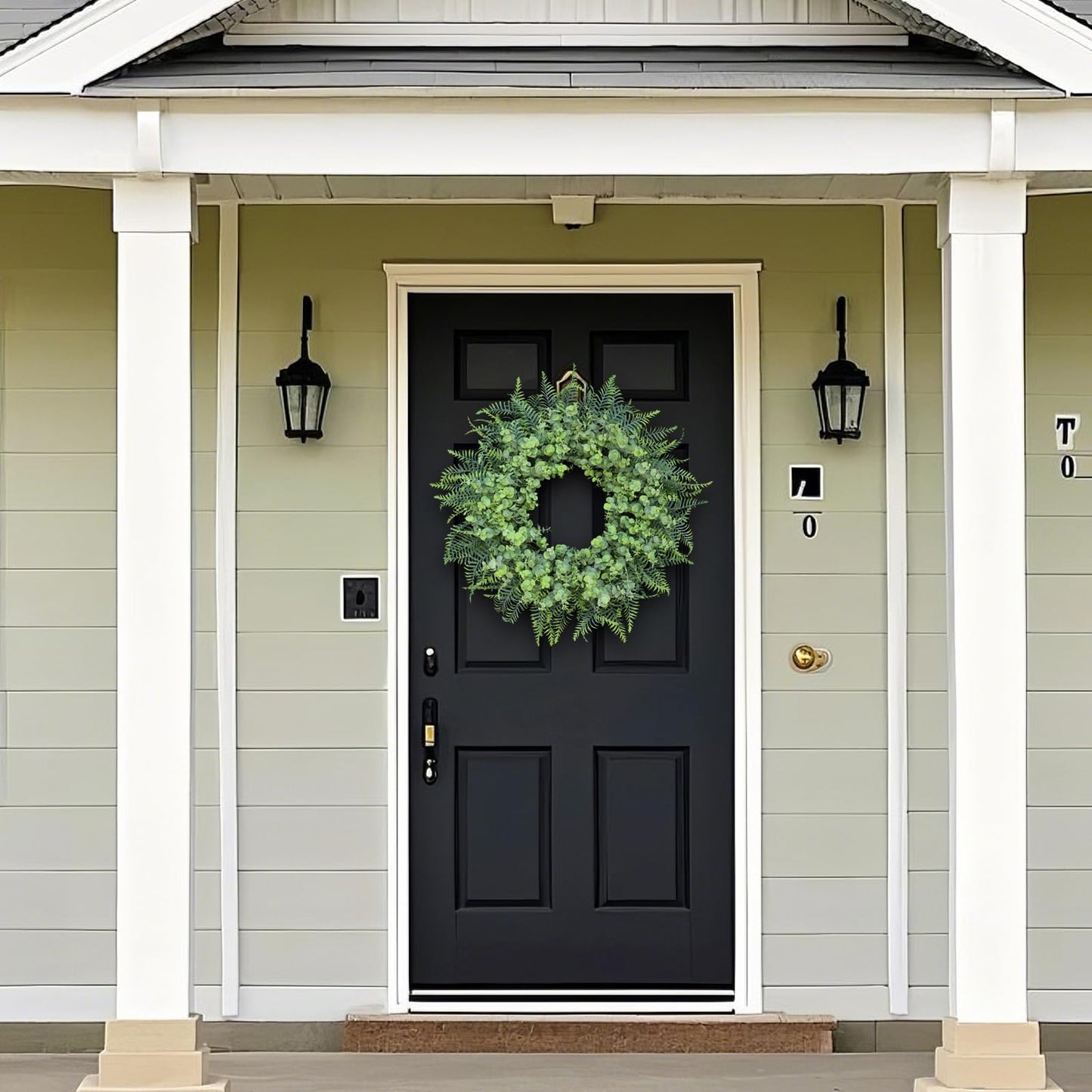 26'' Eucalyptus and Boston Ferns Wreath for Front Door - Large Artificial Greenery Outdoor Wreath for Porch,Window,Farmhouse,Home,Hanging Decor- Spring, Summer, All Seasons (Gray-Green)
